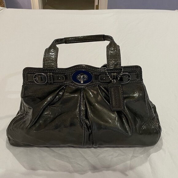 Coach Patent Leather Garnet Turnlock Satchel in Pewter (Style No. 13926) - Picture 3 of 14